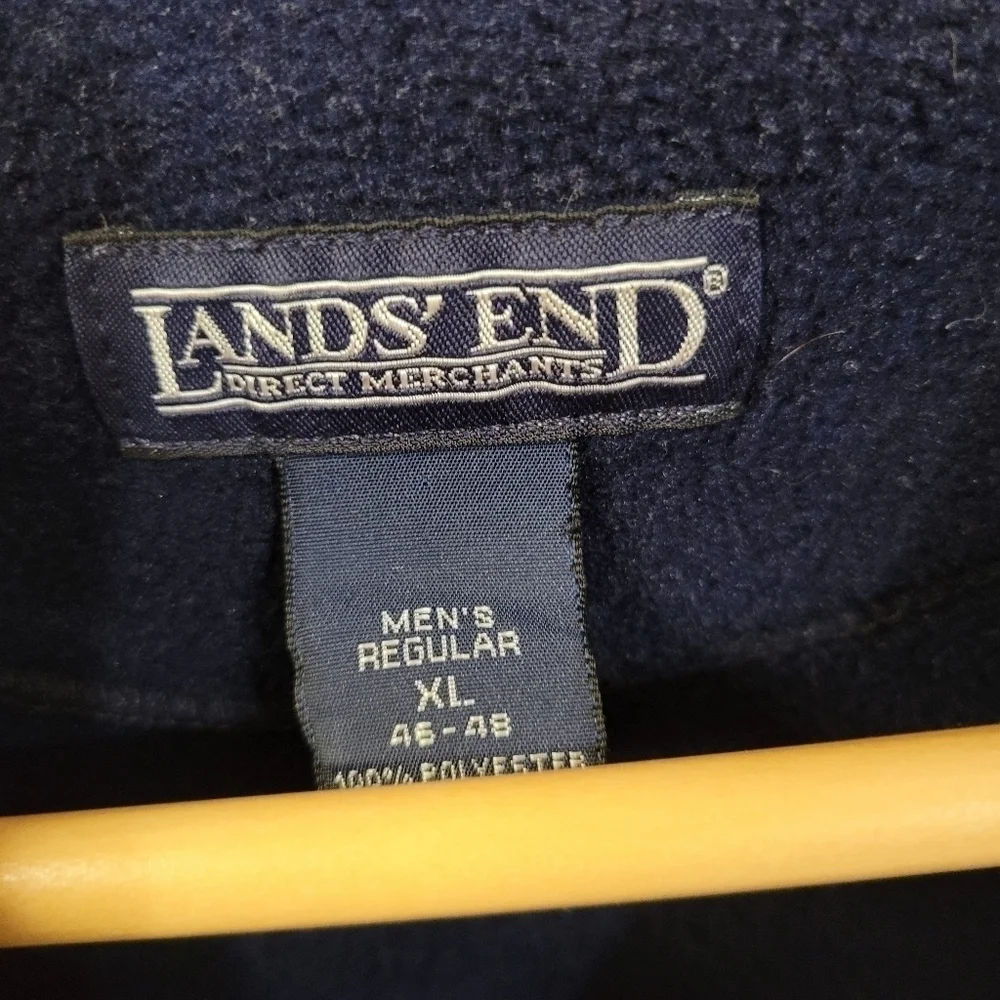 Vintage Lands' End Navy Blue Full Zip Fleece Vest Men's Size XL Pockets